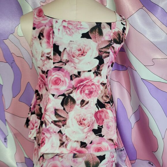 Pink Rose Mini Dress Size Small Japan Floral Bodycon Peplum Gyaru Gal Style Y2K - Picture 4 of 10